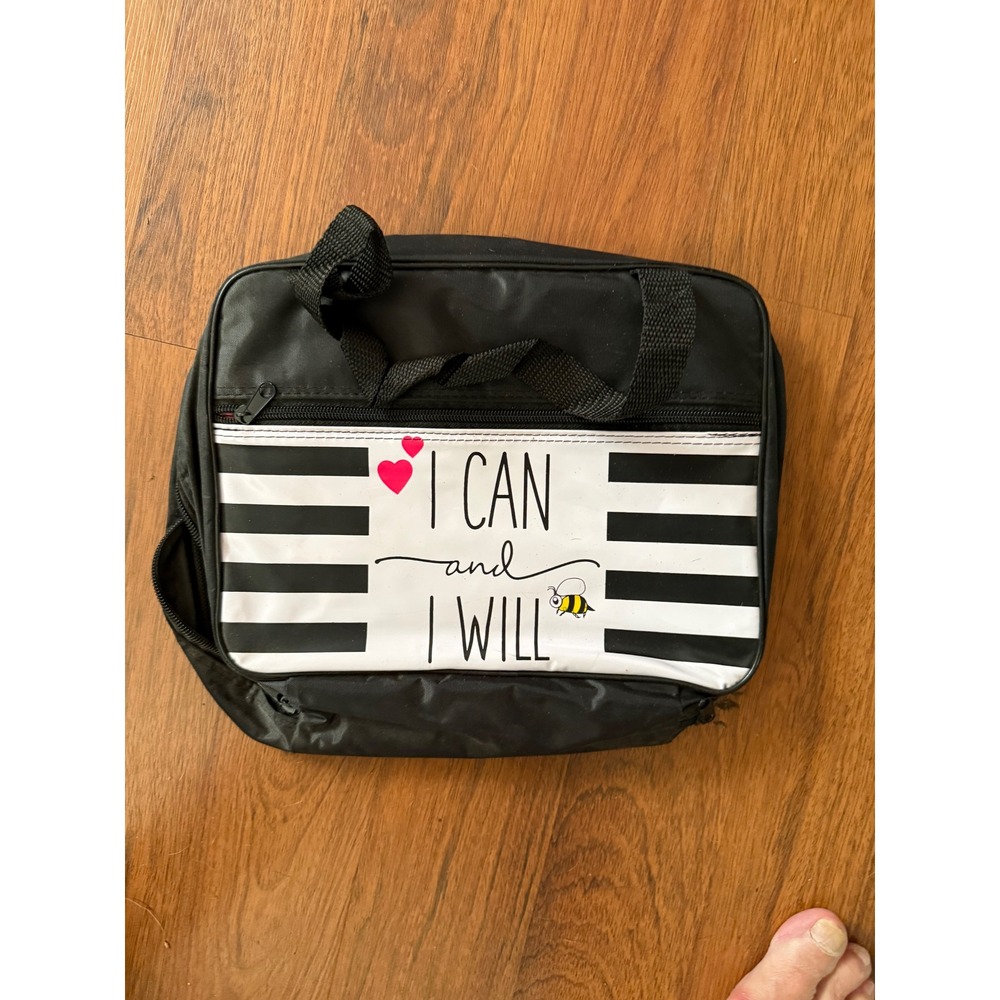 I Can And I Will Motivational Travel Toiletry Bag Cosmetic Organizer Black Pink